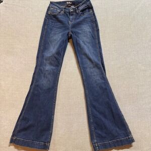 Rank 45 Women Flare Jeans Size 28 Dark Wash Mid Rise Denim‎ Tall Inseam 34